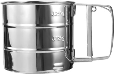 GSHLLO 250 Grams Single Hand Powdered Sugar Shaker Stainless Steel Flour Shaker Metal Baking Flour Sieve Icing Sugar Fine Mesh Sifter with Handle for Spice Powder