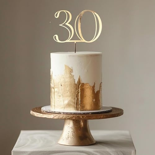Gold Acrylic Number 30 Cake Topper, Happy 30th Birthday Cake Decoration, Thirty Years Old Cake Pick Decoration For 30th Anniversary Celebrating Party Supplies, 6.4 inches (30)