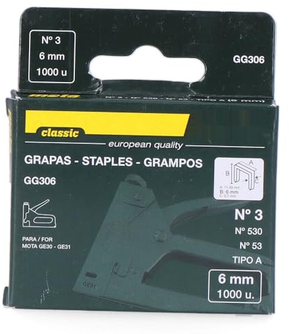 Häftklamrar nummer 3, 6 mm, 1 000-pack, perfekt för allmän kontorsbruk och hantverk, hållbara och hållbara.
