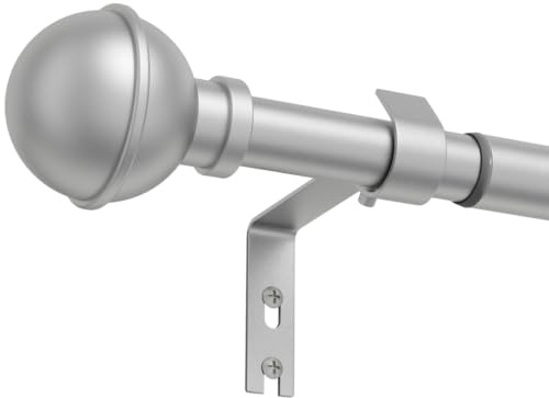 PeSenp Silver Curtain Pole, 86 to 147cm, Extendable Curtain Poles for Eyelet Curtains, 16mm Diameter Metal Curtain Rod for Living Room Bedroom Kitchen
