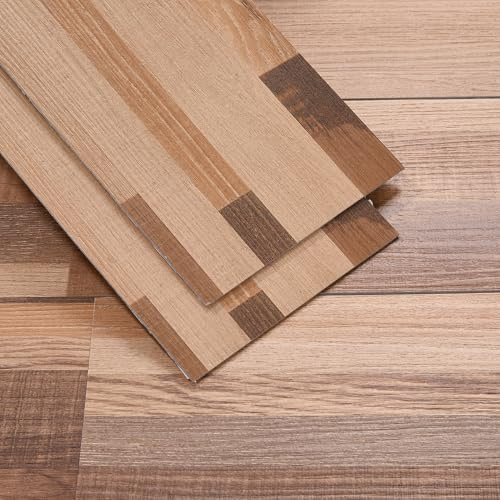 INMOZATA Floor Tiles Self Adhesive, 36-Pack, 5.02 Sq M Coverage, 91.5cm x 15.2cm Wood Plank, 2mm Thick Waterproof Peel and Stick Flooring for Kitchen, Bathroom, Bedroom, Living Room(Brown Block)
