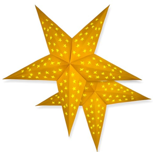 Pantalla de luz de estrella de papel amarilla de 60 cm, linterna colgante para decoración de ventanas de Navidad, fiestas, bodas y decoración del hogar, estrella plegable de 5 puntos (2)