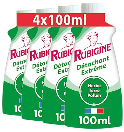 IDEAL - Rubigine, Détachant Herbe Terre Pollen, 100 ml - lot de 4 - Détachant Extrême, Efficace sur Tous les Textiles Lavables, Préserve la Fibre des Textiles - Fabrication Française
