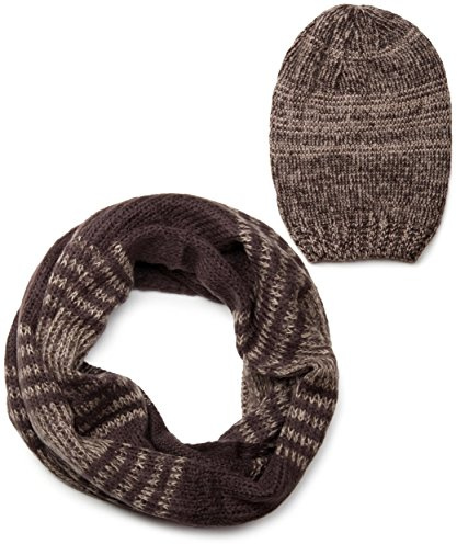 styleBREAKER Sciarpa e cappello Set combi, sciarpa a strisce Loop Smooth Loop con maglia Beanie Beanie 01018204, colore:Marrone-Beige