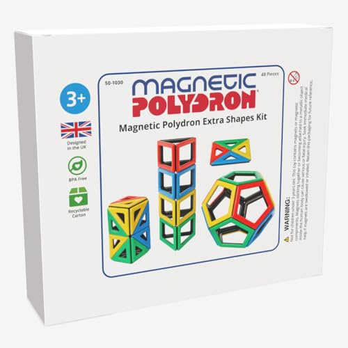Polydron 50-1030 magnetische Formen, Ausbauset mit 48 Stück, magnetisches Gebäudebau-/Bildungs-/Lernspielzeug, ab 3 Jahren