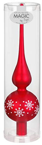 Inge-Glas Baumspitze 28cm mit Schneeflocken, Farbe:rot matt