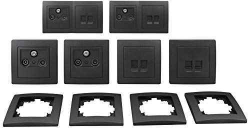 McPower | Schalter und Steckdosen Set Flair Multimedia | 18-teilig | anthrazit | Netzwerkdose | Antennendose | RJ45 RJ11 | Designrahmen | UP-Montage