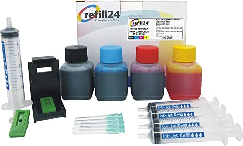 refill24 Nachfüllset: Nachfülltinte 200 ml kompatibel für Druckerpatronen HP 305, 305 XL, 307 XL Schwarz und Farbe + Zubehör + Anleitung, Refillset mit Druckertinte für DeskJet, DeskJet Plus, Envy