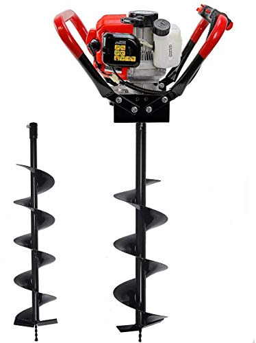 XtremepowerUS V-Type Earth Auger Post Hole Digger Fence Tree Borer 55cc 2-Stroke Gas Powered with (2) Drill Bits (4 & 10 Bits) Set