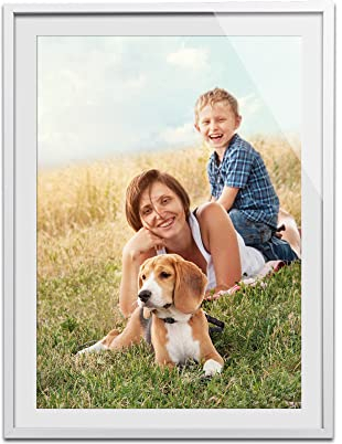 KHG Massivholz-Bilderrahmen lackiert mit stabilem Glas und Passepartout, DIN A1, Ideal für Portraits, Urkunden, Poster, Puzzles & Collagen - Weiß, 60x80 cm