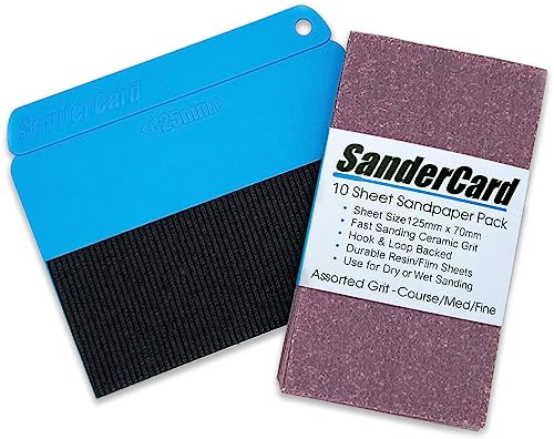 SanderCard Pro Ultra-Thin Hand Sander with Unique Sanding Action | Sanding Tool for Detail Sanding | Plus -10 Sheet Sandpaper Pack | Fits Standard 70mm x 125mm Sanding Block Sheets