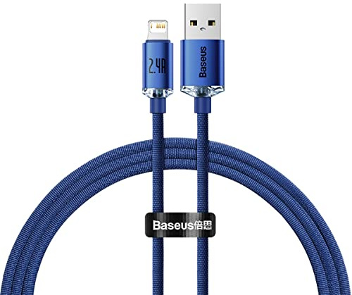 Baseus Crystal Shine Series - Cable de carga rápida USB a IP (2,4 A, 1,2 m), color azul
