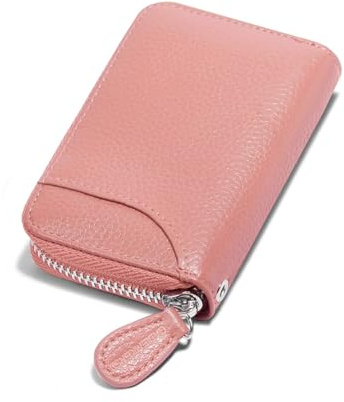 GADIEMKENSD Women Credit Card Holder Small RFID Wallet Zipper for Travel Leather Accordion Wallets Inserts Case Photo Business Cards Organizer Cute Compact Credit Card Slot Cash Slots Deep Pink