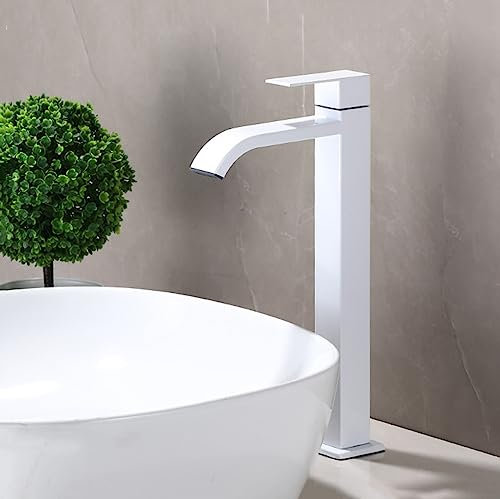 Robinet Vasque à Poser Robinet eau Froide Cascade À Levier Unique Robinet Lavabo Haut En Acier Inoxydable,Blanc