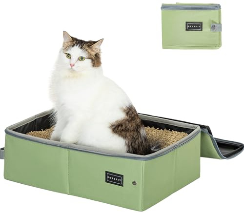 PETSFIT Bac à litière Portable avec Couvercle, Fond imperméable, boîte à litière zippée sur Le Dessus, bac à litière Standard pour Chat, étanche, léger, Vert, 40 cm x 30 cm x 12 cm