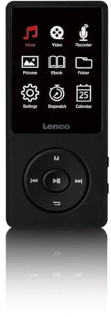 Lenco Xemio-669BK MP3-spelare 8 GB - 2,4 tum TFT LCD-skärm - röstinspelning - 18 h batteri - utdragbar Micro SD 256 GB - svart