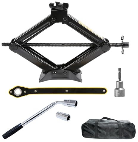 LEADSTAND Scissor Jack is 2tons, It Can Be Used With Electric Drill, Suitable for Cars and SUV Universal Car Emergency Kit with Lug Wrench (Scissor Jack + Lug Wrench + glove(2Ton))