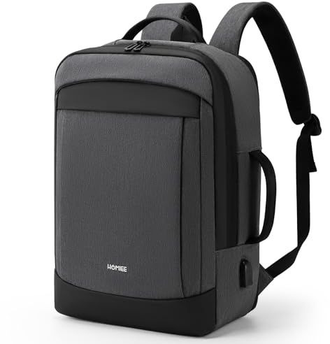 HOMIEE Mochila Portatil Mochila Hombre Expandible 22L a 30L Mochila Ordenador Portatil Impermeable Equipaje de Mano Antirrobo con Puerto USB del Negocio Trabajo Diario Viaje