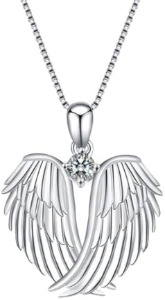 Angel Wings Necklace 925 Sterling Guardian Angel Necklace Silver Jewelry Pendant Charm Neck Chain Necklace Jewelry for Women Girls Friends (Silver)