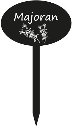 INDIGOS UG - Marqueur de plantes en panneau composite d'aluminium - pour jardin, parterre de fleurs - marjolaine - 12,5 cm de haut - résistant aux intempéries - étiquettes de plantes étiquetées - étiq