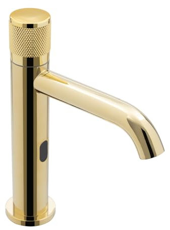Robinet à capteur infrarouge doré, robinet de salle de bain avec capteur infrarouge Robinet mitigeur automatique de lavabo, pour salle de bain, restaurants, centres commerciaux, 14 x 19 cm