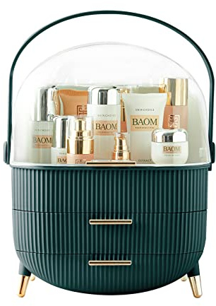 Warmiehomy Multi-Function Make Up Case Dustproof Cosmetic Storage Box, Organizer Skin Care Products Jewelry Organizer skin care organiser for Bedroom Bathroom Desktop (Green)