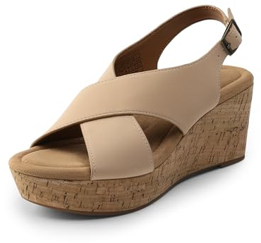 DREAM PAIRS Women's Comfortable Ankle Strap Platform Wedge Sandals for Women Casual Dressy Summer | Crisscross front strap, velvet high-elastic foam insole