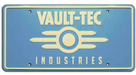 Celebrity Machines | Fallout | Vault-TEC | Vanity Plate, Stamped Aluminum, Metal Decorative Tag, Corrosion Resistant, Quality Novelty Sign, Wall Decoration, Wall Hanging