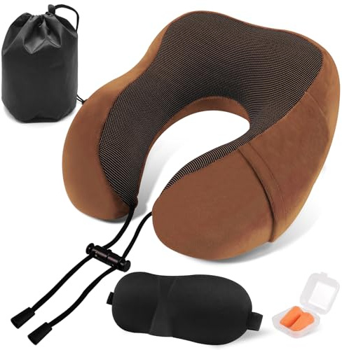 ARTREE Almohada de Viaje Cuello, Comfy Almohada Avion Viscoelastica de Espuma Memoria, Cojin Cuello Viaje con Máscara de Ojos, Tapones y Bolsa, Cojin Cervical Viaje para Tren Coche Viajando