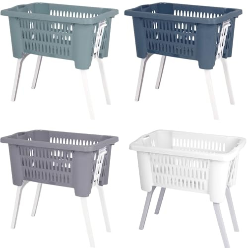 Envenzo Grande cesto portabiancheria pieghevole con gambe in plastica e rattan, capacità 38 litri (bianco)