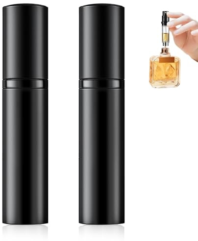 Coco Berming Atomizador Perfume Recargable, Mini Pulverizador Portátil 5ml sin Fugas, Frasco Perfume para Viaje, Botella Spray Colonia Rellenable (Negro x 2)