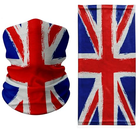 Union Jack Flag Neck Gaiter – Distressed UK Flag Face Cover, Lightweight Balaclava, Multi-Wear Bandana & Headwrap for Festivals, Travel, Outdoor Sports & British Pride