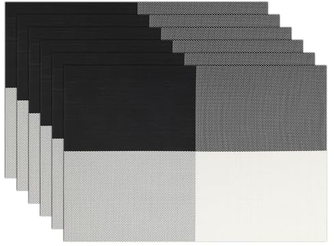 comfoyar Juego de 6 Manteles Individuales Negro Blanco Rejilla Lavable | Impermeable y Antideslizante, Salvamanteles Individuales Mesa para Cocinas y Comedores Fiestas Decoración, 30x45cm