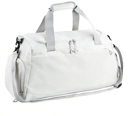 Bolso de Gimnasio Mujer Hombre, Bolsa Deporte Gimnasio, con Compartimento de Zapatos y Pocket Wet, Ligera e Impermeable, Gym Duffle Bag Women Men (Beige)