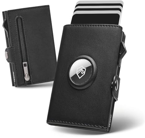 YESIIW Portafoglio Uomo Airtag Slim Wallet, Porta Carte di Credito Uomo RFID Blocco, Pop up Alta Capacità Smart Portacarte per 12 Cartes con 2 ID Window, Tasca Portamonete con Cerniera, Nero