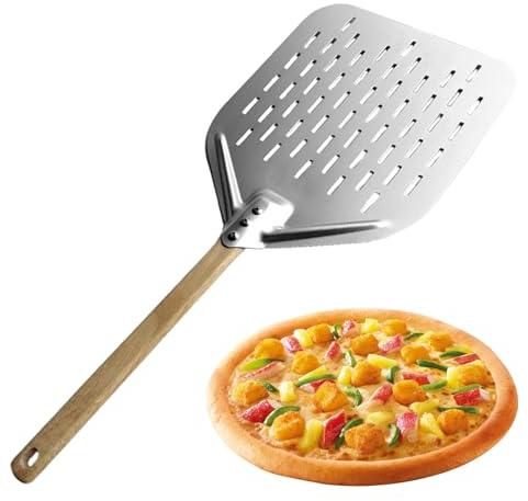 Pala per pizza in alluminio - Pala per pizza da 12 pollici, spatola con manico in legno | Palper pizz cava perforata per forno Home Restaurant Cottura al forno Sollevatore per trasferimento S