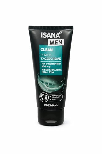 ISANA MEN Clean Power Tagescreme – Gesichtspflege für Männer mit antibakterieller Wirkung, BHA & PHA, mit Süßholzwurzel, vegan, ohne Mikroplastik