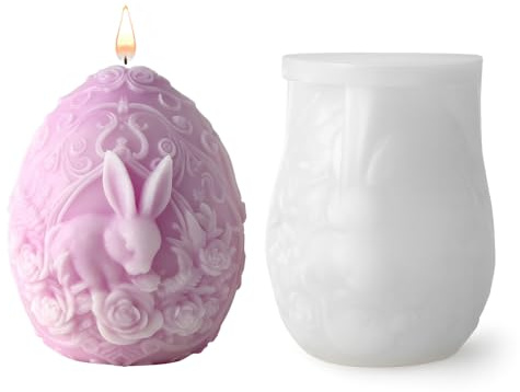 JVHLOV Molde de Silicona de Pascua 3D con Conejo y Huevo – Molde para Velas DIY y Decoración Velas de cera de soja regalos de Pascua (Conejo acostado)