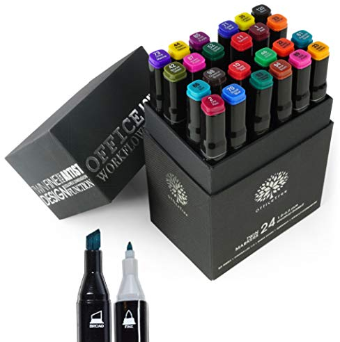 OfficeTree Feutre à Alcool Twinmarkers Set de 24 - Feutre Dessin Professionnel - Couleurs Intenses - Feutre a Alcool Promarker pour l'Esquisse, le Dessin, la Peinture, la Mise en Page