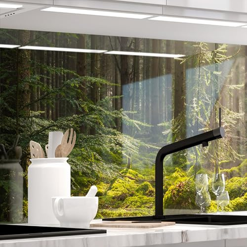 StickerProfis Küchenrückwand Spritzschutz selbstklebend, Glas Optik, Versteift, alle Untergründe, 1.8mm Rückwand für Küche, MOOSGRUND (Premium) 60 x 80cm