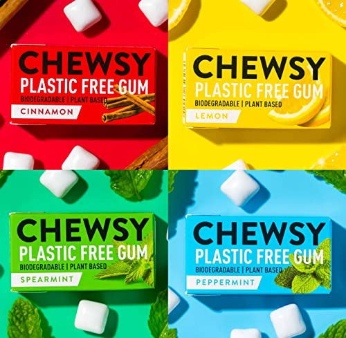 Chewsy Mixed Flavours Plastic Free Gum | Plant Based | Sugar Free | Aspartame-Free | Xylitol | Tooth Friendly | Vegan | Biodegradable | Natural Chewing Gum 12 Packs