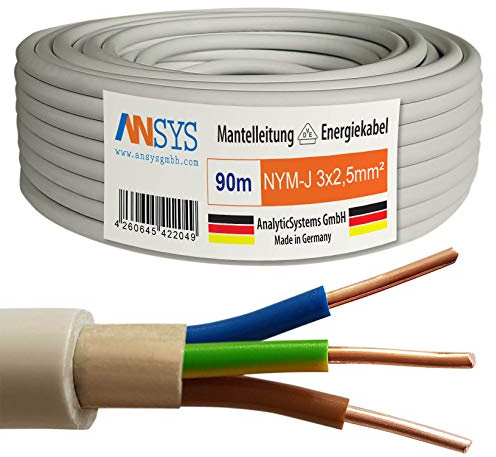 TechMech 90m NYM-J 3x2,5 mm² Mantelleitung Feuchtraumkabel Elektrokabel Kupfer Made in Germany