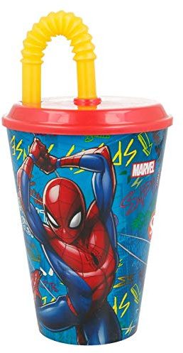 ALMACENESADAN 3157. Gobelet avec paille Spiderman. Produit en plastique, réutilisable, sans BPA. Capacité : 430 ml