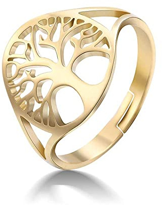 24 JOYAS Anillo Árbol de la Vida dorado y ajustable para mujer. Alianza familiar y regalo de amor para mujer