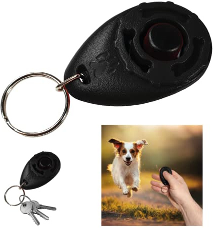 Powersell srls Clicker per Cani con Portachiavi, Addestramento e Formazione, Dog Training - Cane, Gatto, Cavallo – Impugnatura Facile, Addestra ad Un Comportamento Corretto (Nero)