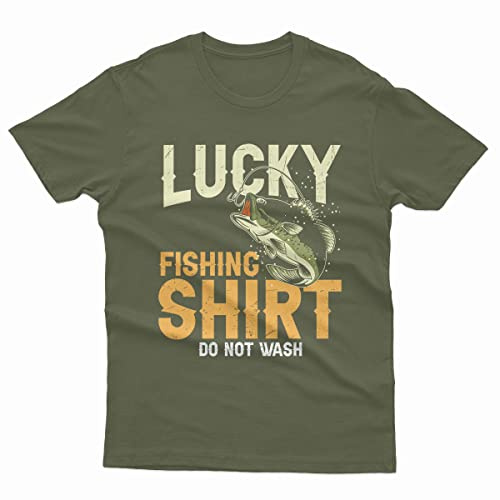 Lucky Fishing Men T-Shirt|Fishing Gift for Men|Grandad Funny Fisherman Hobby Adventure Meme Women Oversized Graphic T-Shirt|Size S-4XL Military Green