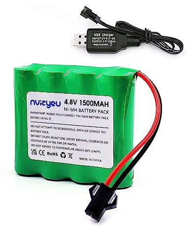 Nvizyeu 4.8v akku, 1500mAh nimh akkupack, wiederaufladbare batterien aa, sm 2p stecker, passend für funkgesteuertes Auto, Elektro spielzeugauto, ausgestattet mit USB ladekabel
