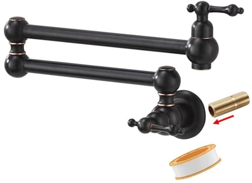 Bokaiya Küchenarmatur Wandmontierte,Topffüller Wasserhahn Schwarz Klappbar Schwenkbar,Spültischarmatur Küchen Einloch-Doppelgelenk-Schwenkarm-Wasserhahn (Schwarz ORB)