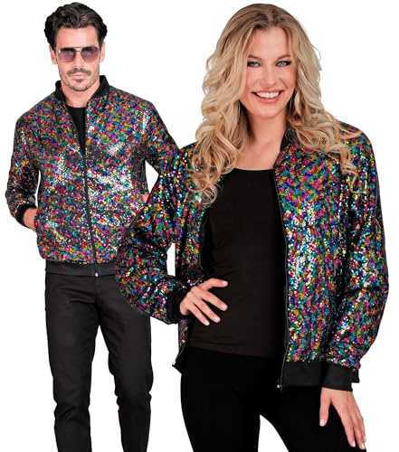 W WIDMANN MILANO Party Fashion - Chaqueta bomber con lentejuelas | para adultos, chaqueta de disfraz brillante para festivales, carnaval y atuendos llamativos de fiesta o discoteca