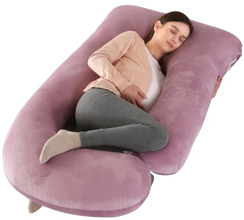 Labtec Schwangerschaftskissen, U förmiges Ganzkörperkissen, Stillkissen, J+U förmiges Seitenschläferkissen, Body Pillow, Abnehmbarer Samt-Kopfkissenbezug [Rosa]